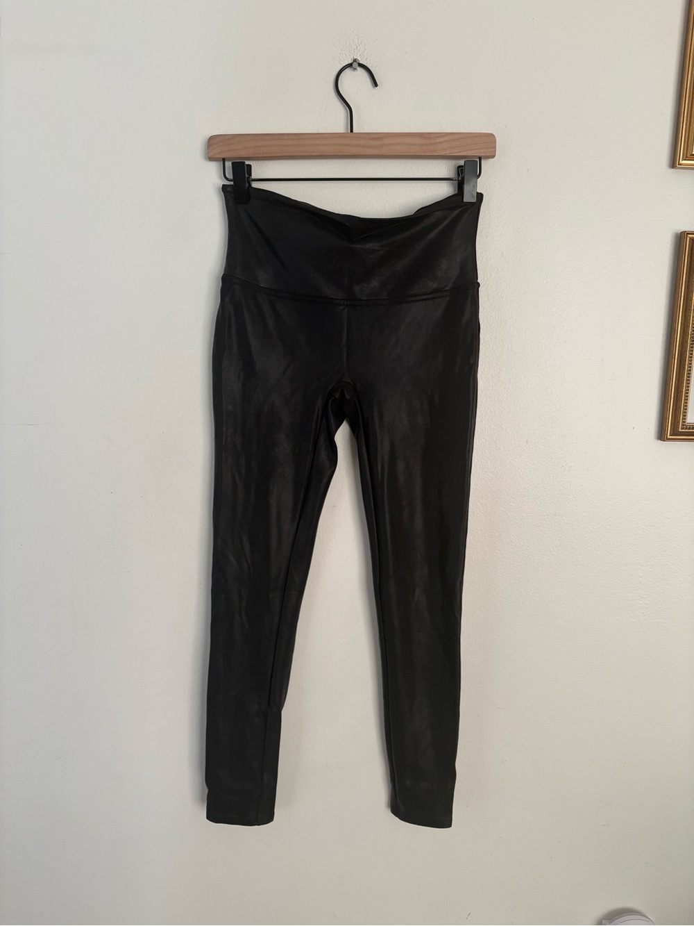 SPANX Black Faux Leather High-Waist Legging Compression Casual Women large CB